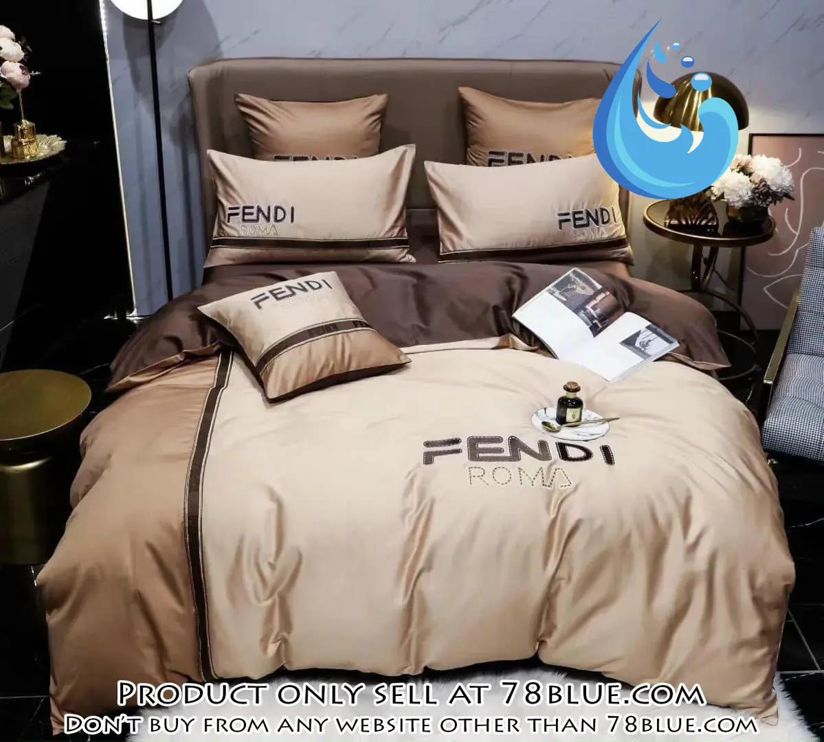 Fendi roma brown premium luxury brand bedding set duvet cover home decor special gift 78b5612903